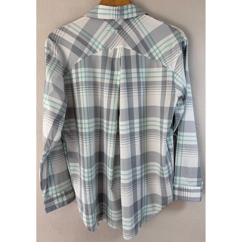 NWT Under Armour Womens Plaid HeatGear Button Down Shirt Large Hiking Sporty - Picture 2 of 8